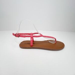 WET SEAL Coral Pink‎ Skinny Braid T Strap Flat Sandals 7